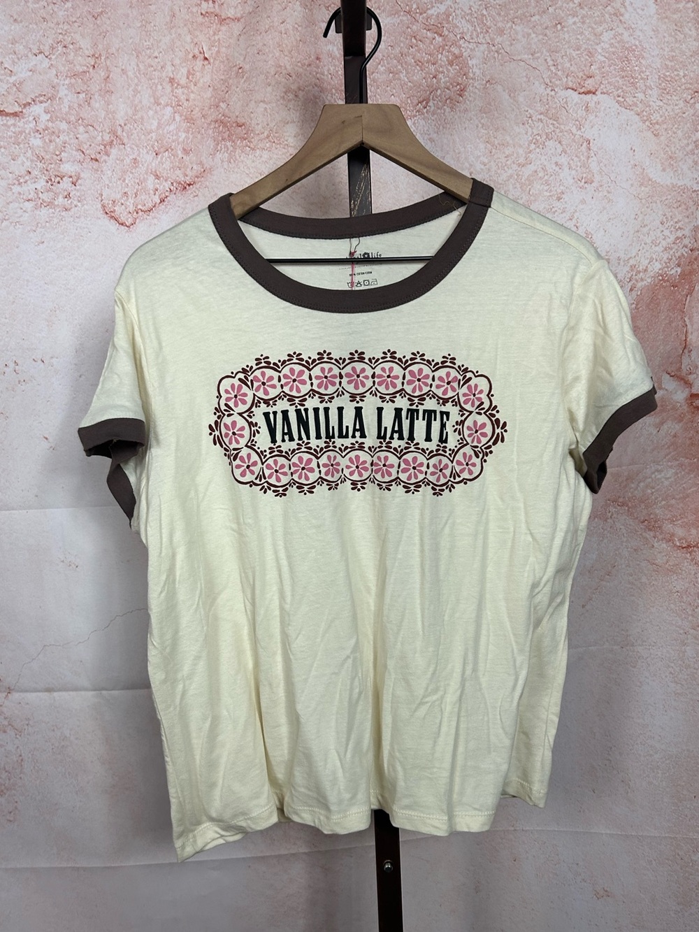 NWT NATURAL LIFE vanilla latte retro tee size XL ringer boho graphic t shirt